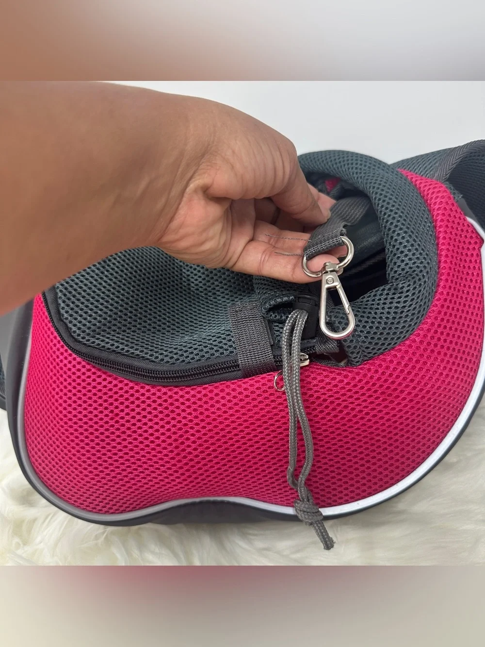 Pet Carrier Sling in Pink and Gray